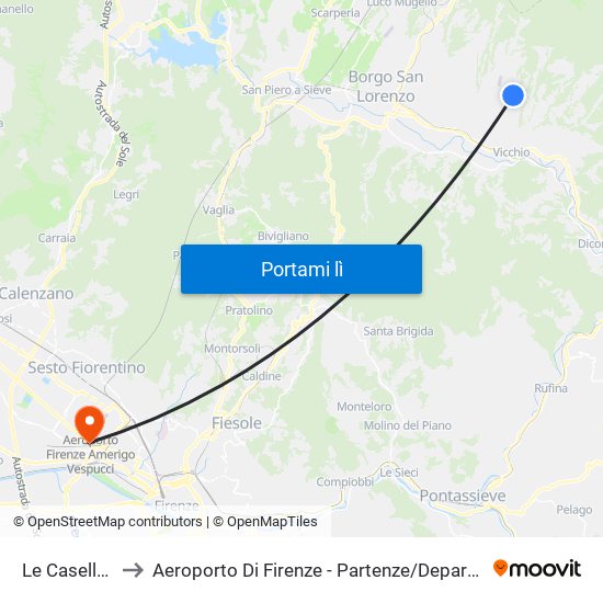 Le Caselle 2 to Aeroporto Di Firenze - Partenze / Departures map