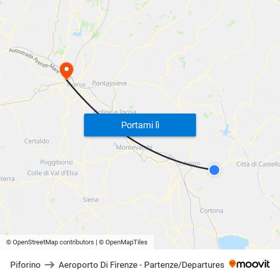 Piforino to Aeroporto Di Firenze - Partenze / Departures map