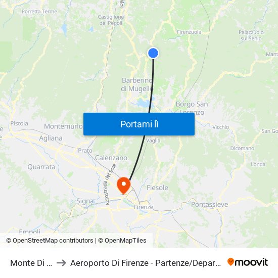 Monte Di Fo to Aeroporto Di Firenze - Partenze / Departures map