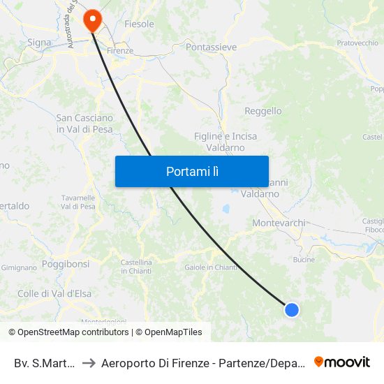 Bv. S.Martino to Aeroporto Di Firenze - Partenze / Departures map
