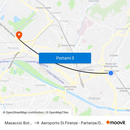 Masaccio Botticelli to Aeroporto Di Firenze - Partenze / Departures map
