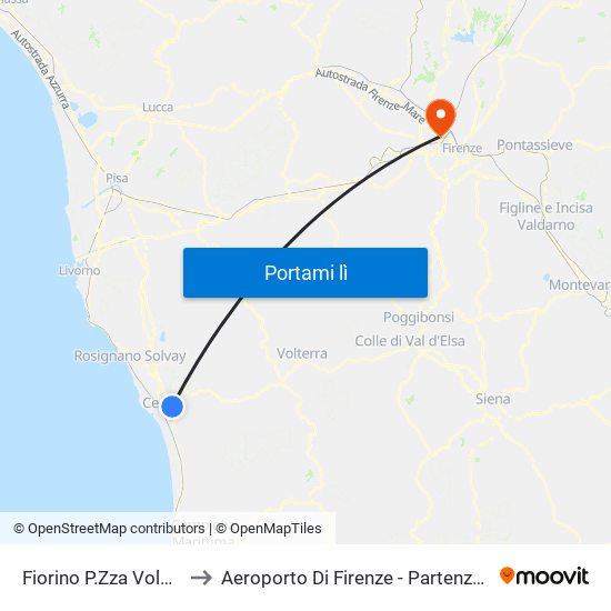 Fiorino P.Zza Volontariato to Aeroporto Di Firenze - Partenze / Departures map