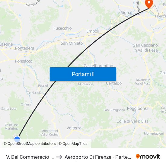 V. Del Commerecio Carabinieri to Aeroporto Di Firenze - Partenze / Departures map