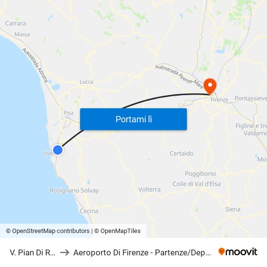 V. Pian Di Rota to Aeroporto Di Firenze - Partenze / Departures map