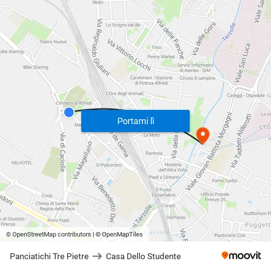Panciatichi Tre Pietre to Casa Dello Studente map