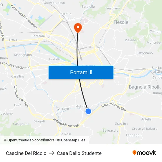 Cascine Del Riccio to Casa Dello Studente map