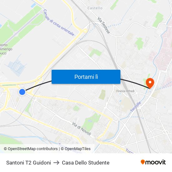 Santoni T2 Guidoni to Casa Dello Studente map