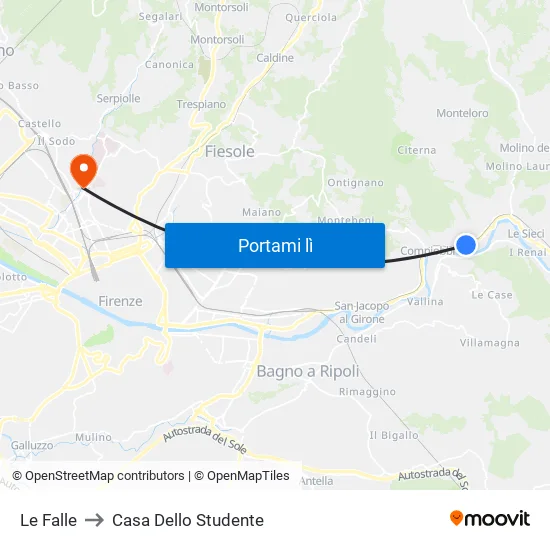 Le Falle to Casa Dello Studente map