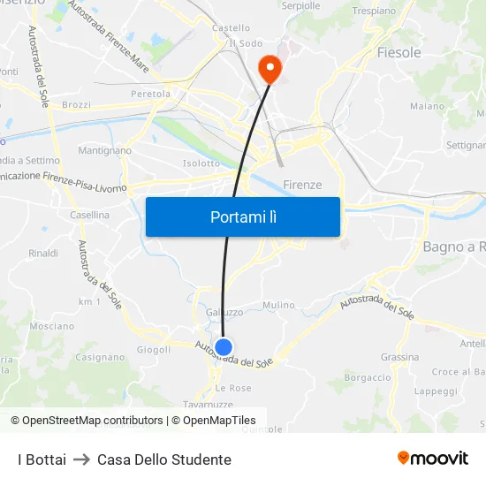 I Bottai to Casa Dello Studente map