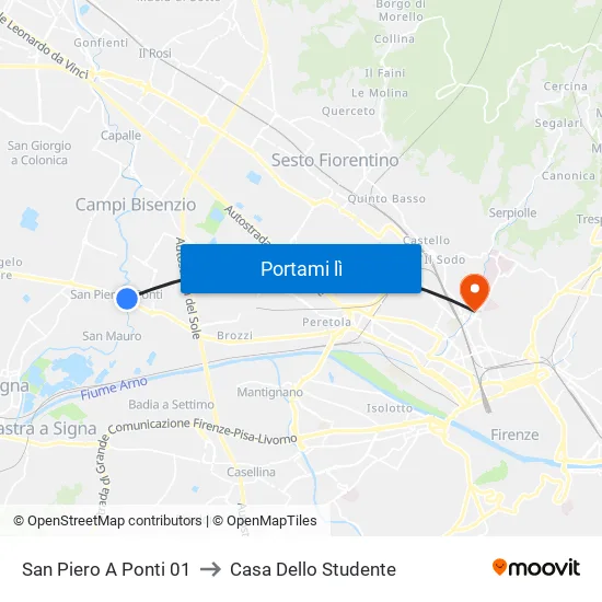 San Piero A Ponti 01 to Casa Dello Studente map