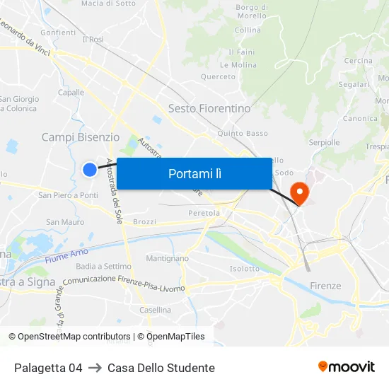 Palagetta 04 to Casa Dello Studente map