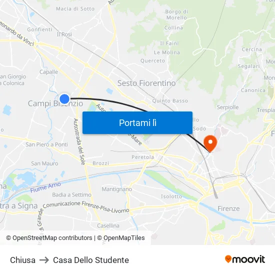 Chiusa to Casa Dello Studente map