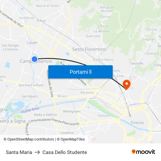Santa Maria to Casa Dello Studente map