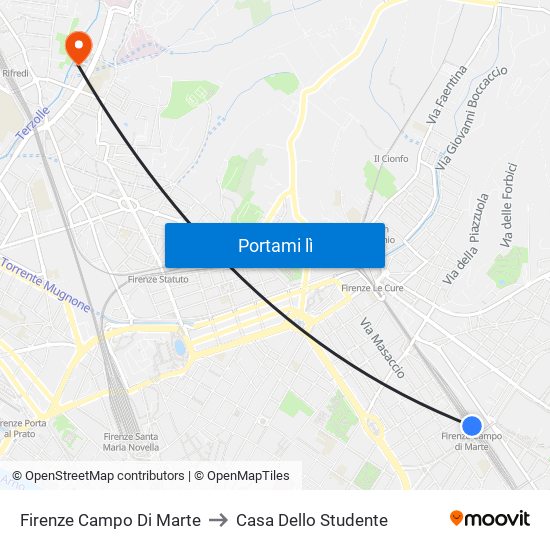 Firenze Campo Di Marte to Casa Dello Studente map