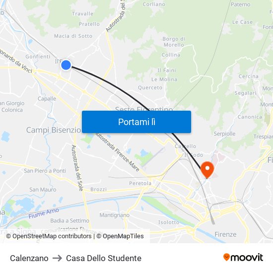 Calenzano to Casa Dello Studente map