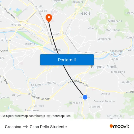 Via Tiglio Ciona to Casa Dello Studente map