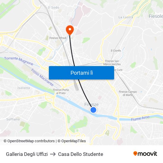 Galleria Degli Uffizi to Casa Dello Studente map