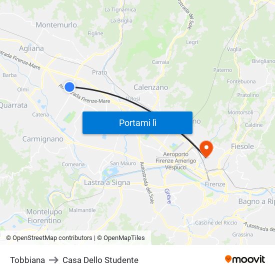 Tobbiana to Casa Dello Studente map