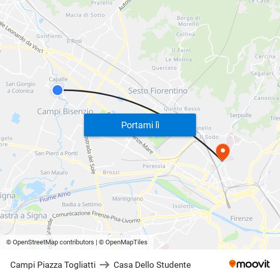 Campi Piazza Togliatti to Casa Dello Studente map