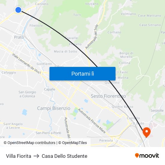 Villa Fiorita to Casa Dello Studente map