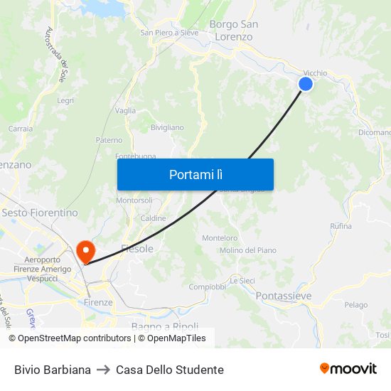 Bivio Barbiana to Casa Dello Studente map