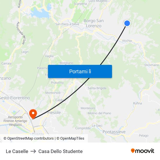 Le Caselle to Casa Dello Studente map