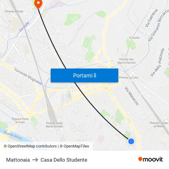 Mattonaia to Casa Dello Studente map