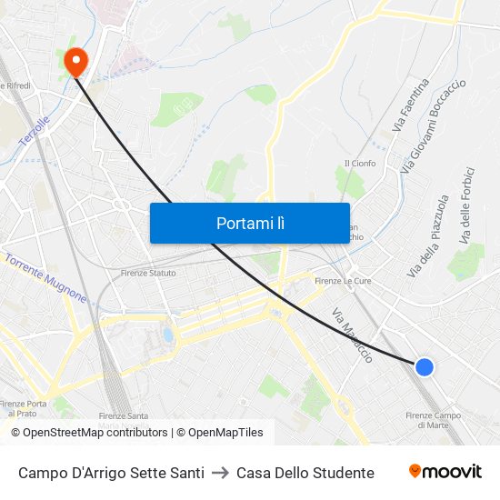 Campo D'Arrigo Sette Santi to Casa Dello Studente map