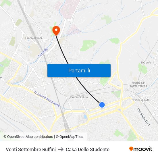 Venti Settembre Ruffini to Casa Dello Studente map