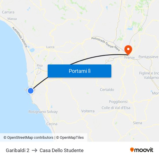 Garibaldi 2 to Casa Dello Studente map