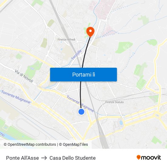 Ponte All'Asse to Casa Dello Studente map