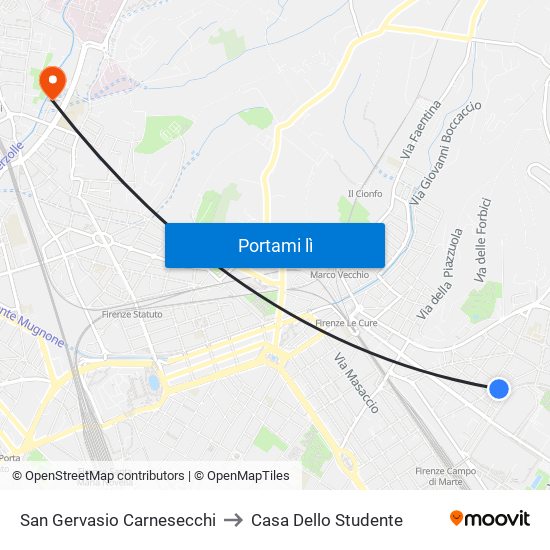 San Gervasio Carnesecchi to Casa Dello Studente map