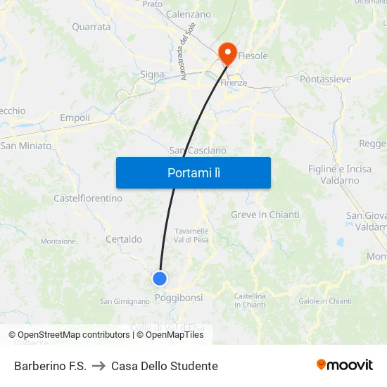 Barberino F.S. to Casa Dello Studente map
