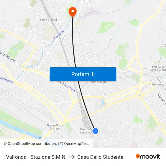 Valfonda - Stazione S.M.N. to Casa Dello Studente map