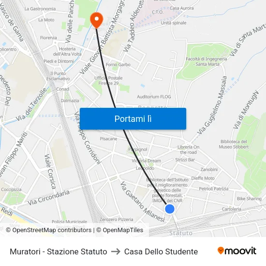 Muratori - Stazione Statuto to Casa Dello Studente map