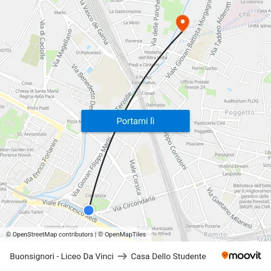 Buonsignori - Liceo Da Vinci to Casa Dello Studente map