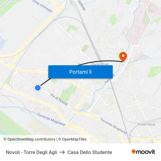 Novoli - Torre Degli Agli to Casa Dello Studente map