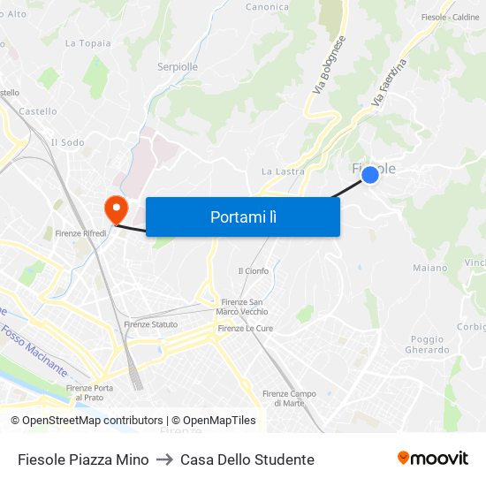 Fiesole Piazza Mino to Casa Dello Studente map
