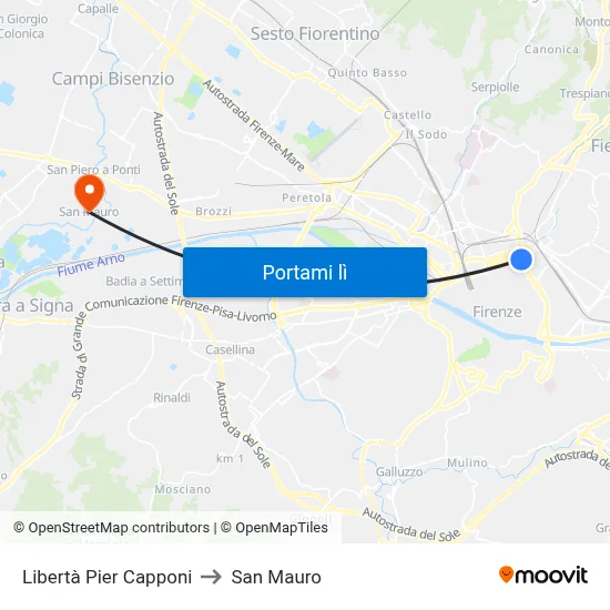 Libertà Pier Capponi to San Mauro map