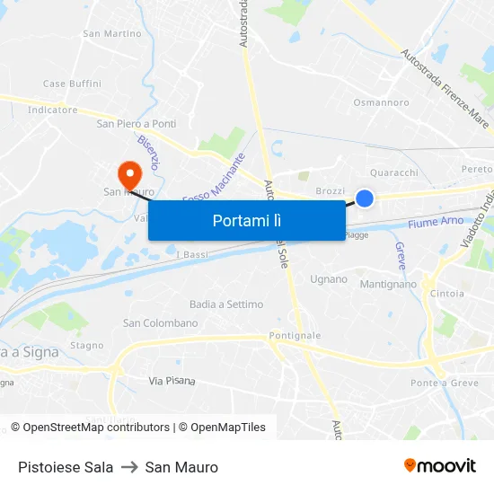 Pistoiese Sala to San Mauro map