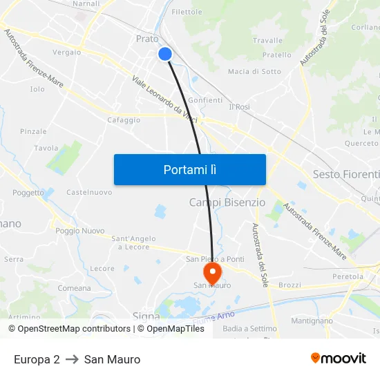 Europa 2 to San Mauro map