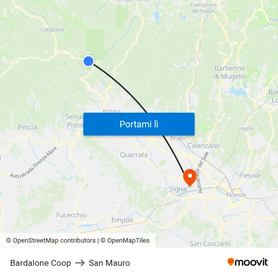 Bardalone Coop to San Mauro map