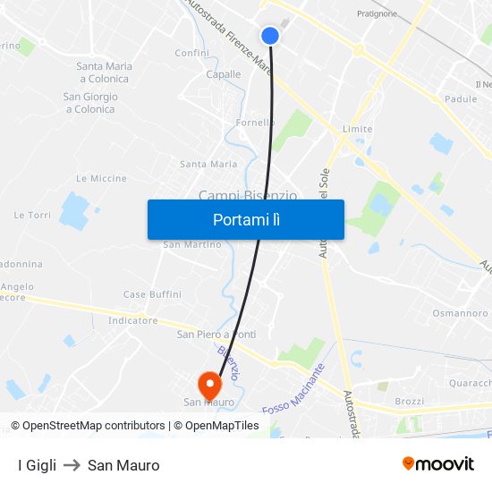 I Gigli to San Mauro map