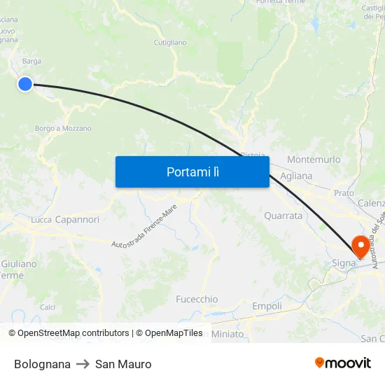 Bolognana to San Mauro map