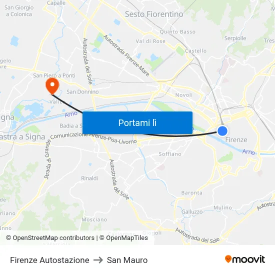 Firenze Autostazione to San Mauro map