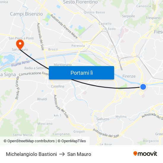 Michelangiolo Bastioni to San Mauro map