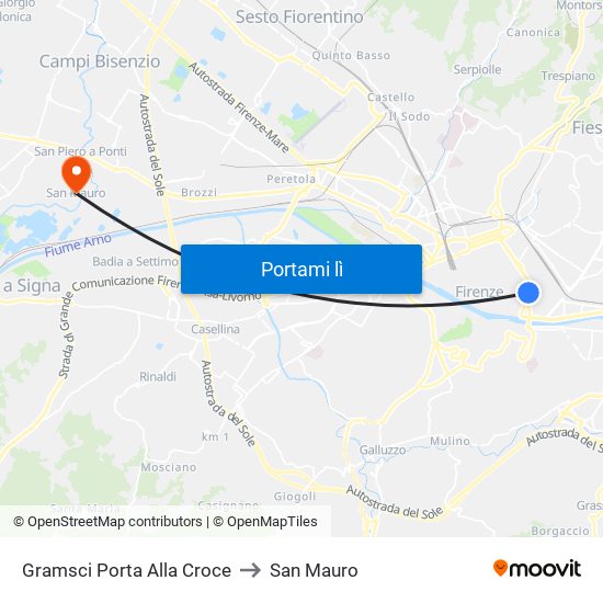 Gramsci Porta Alla Croce to San Mauro map