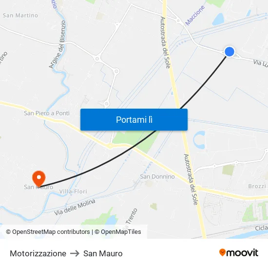 Motorizzazione to San Mauro map
