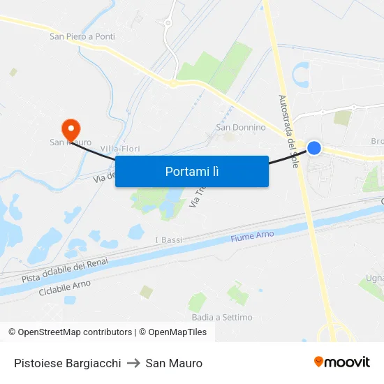 Pistoiese Bargiacchi to San Mauro map