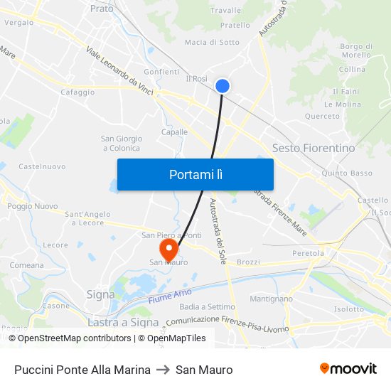 Puccini Ponte Alla Marina to San Mauro map